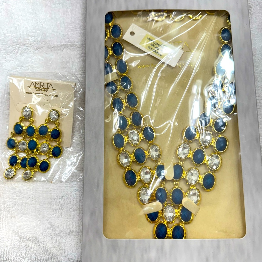 NWT Amrita Singh Necklace & Earrings set blue